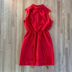 Vintage 70s George Small Day Dress Coral Orange Pink Size Small Polyester Tie